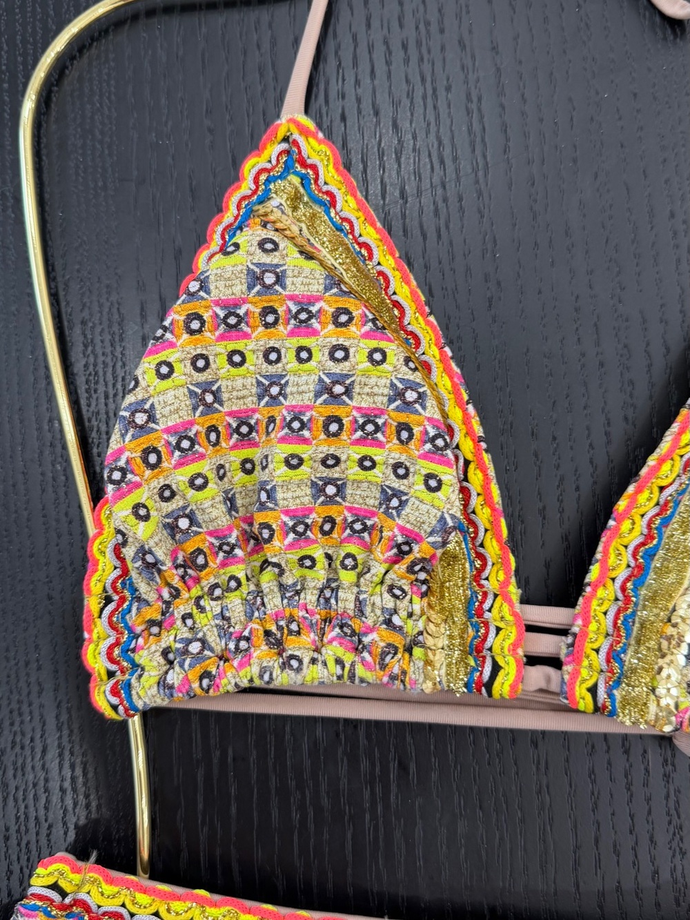 Yellow Multi-Color Embroidered Triangle Bikini - Picture 2 of 16